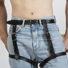Men's PU Leather Suspenders Belt Pants Harness for Nightclub Party