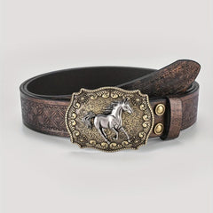 Men's Horse Belt PU Leather Floral Belt Casual Jeans Western Cowboy Waist Strap