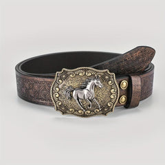 Men's Horse Belt PU Leather Floral Belt Casual Jeans Western Cowboy Waist Strap
