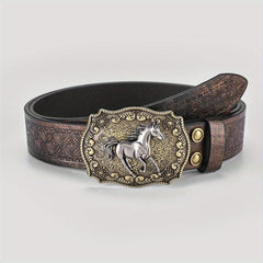 Men's Horse Belt PU Leather Floral Belt Casual Jeans Western Cowboy Waist Strap