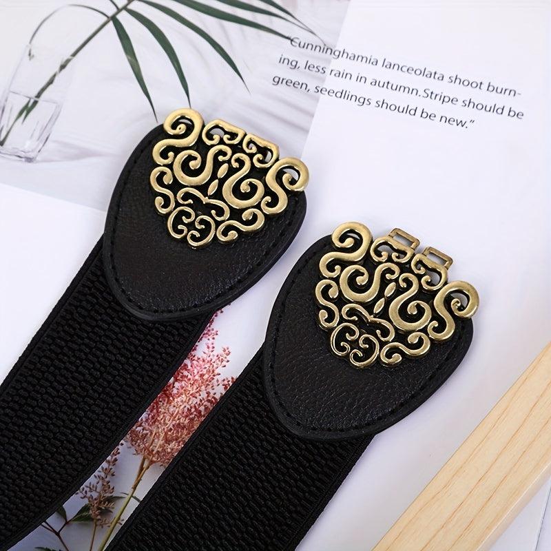 Rose Flower Double Buckle Belts Elastic Band