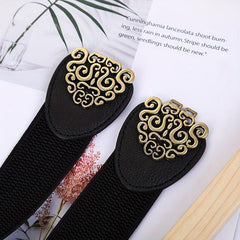 Rose Flower Double Buckle Belts Elastic Band