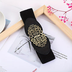 Rose Flower Double Buckle Belts Elastic Band