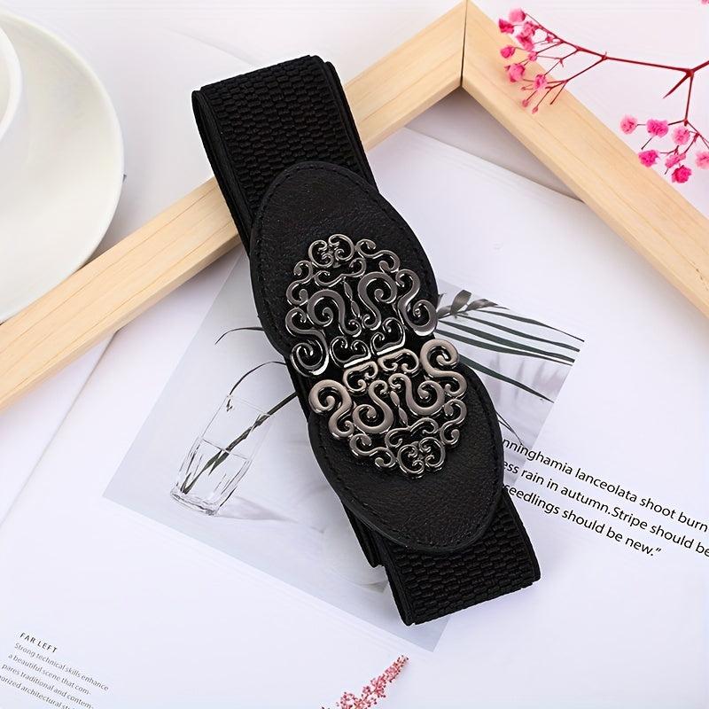 Rose Flower Double Buckle Belts Elastic Band