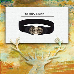 Rose Flower Double Buckle Belts Elastic Band