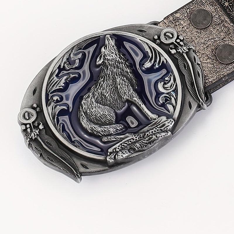 Men's Wolf Pattern Buckle Belt Retro Decorative Accessories For Pants