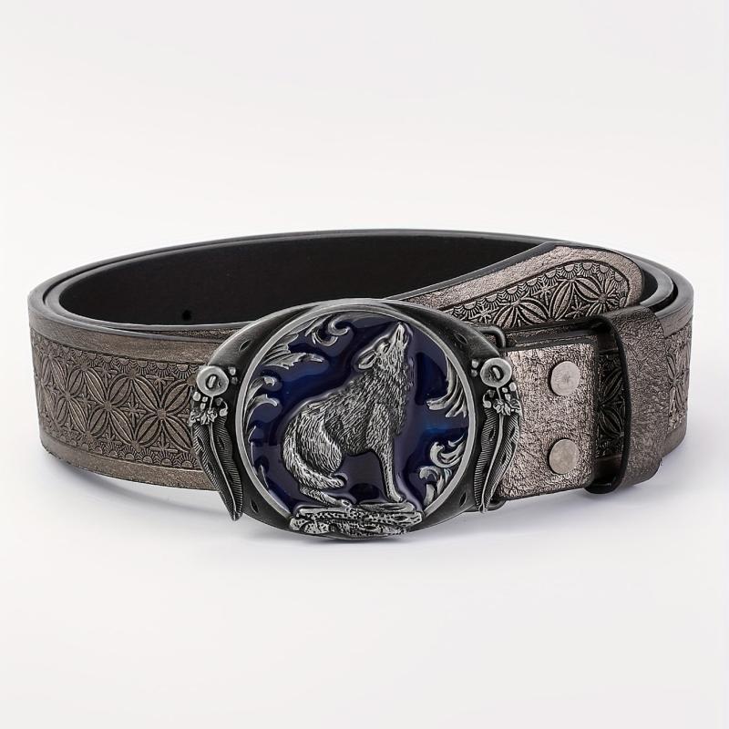 Men's Wolf Pattern Buckle Belt Retro Decorative Accessories For Pants