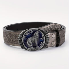 Men's Wolf Pattern Buckle Belt Retro Decorative Accessories For Pants