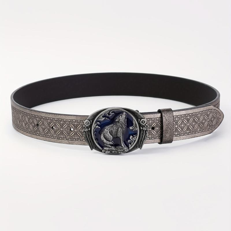 Men's Wolf Pattern Buckle Belt Retro Decorative Accessories For Pants