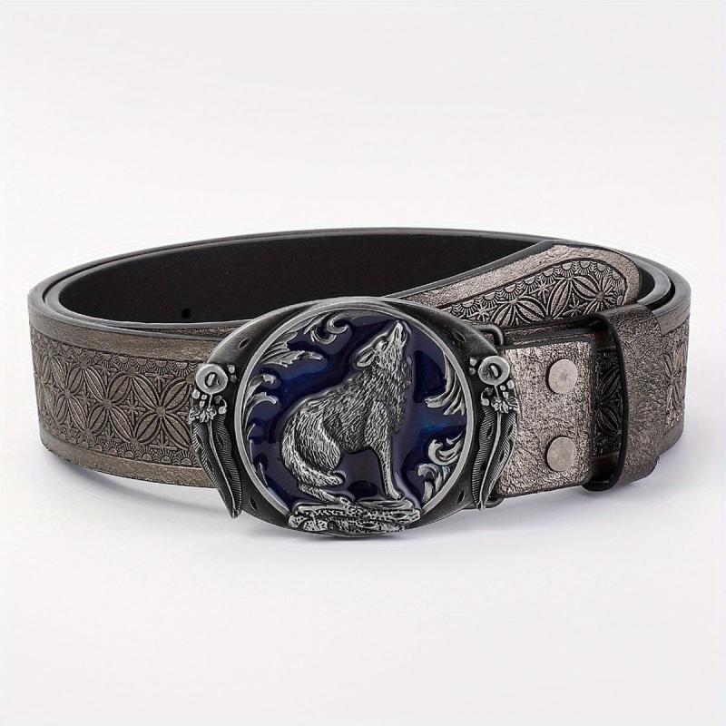 Men's Wolf Pattern Buckle Belt Retro Decorative Accessories For Pants