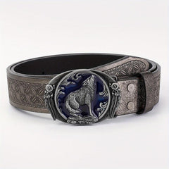 Men's Wolf Pattern Buckle Belt Retro Decorative Accessories For Pants