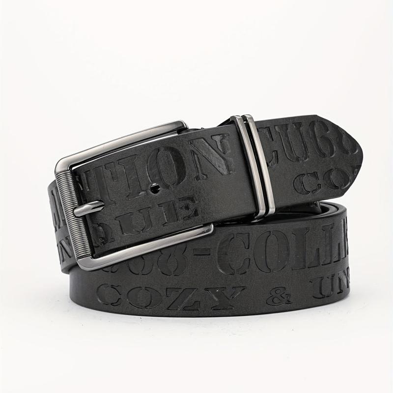 Alloy Buckle PU Striped Belt Men