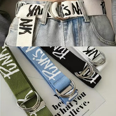 Men's Letter Canvas Double Ring Buckle Belt