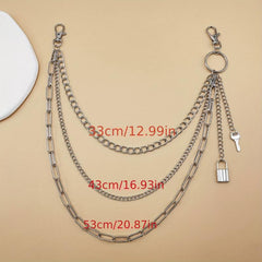 Vintage Car Jeans Pants Key Chain Ring Hip Hop Silver Lock Tassel Pendant