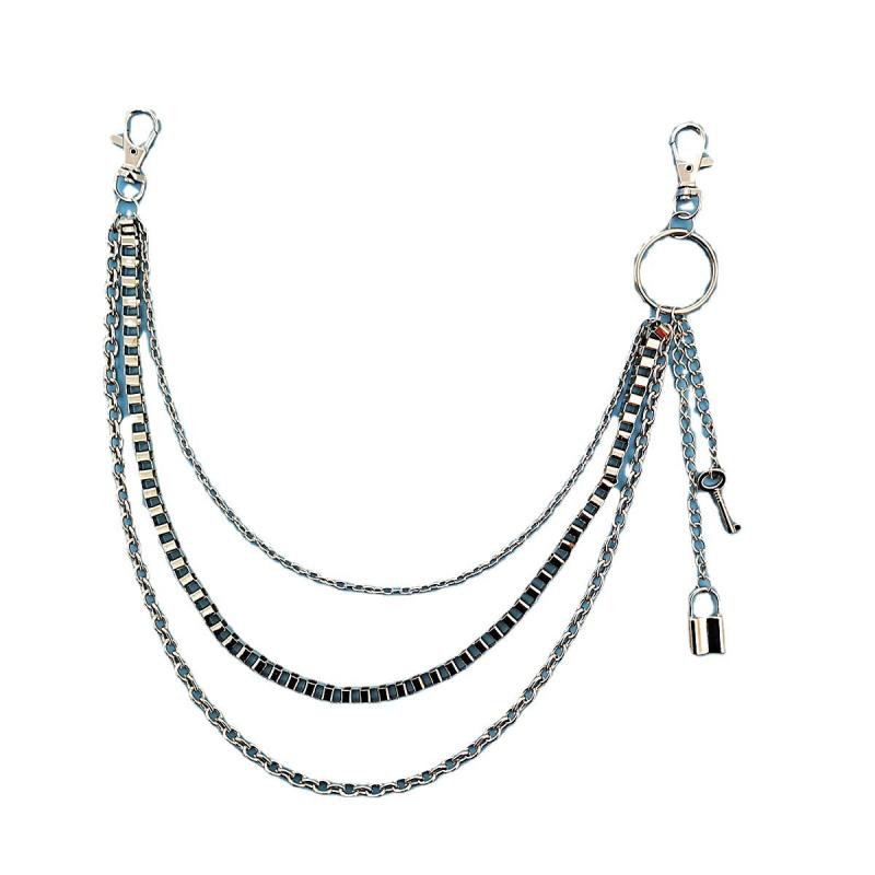 Vintage Car Jeans Pants Key Chain Ring Hip Hop Silver Lock Tassel Pendant