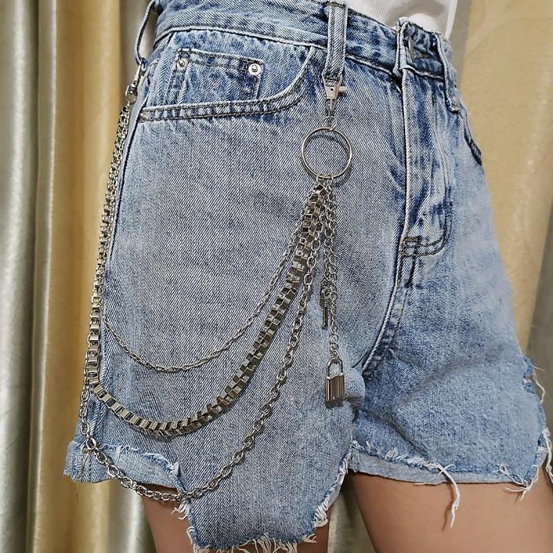 Vintage Car Jeans Pants Key Chain Ring Hip Hop Silver Lock Tassel Pendant