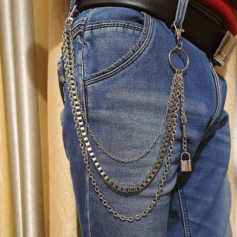 Vintage Car Jeans Pants Key Chain Ring Hip Hop Silver Lock Tassel Pendant