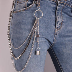 Vintage Car Jeans Pants Key Chain Ring Hip Hop Silver Lock Tassel Pendant