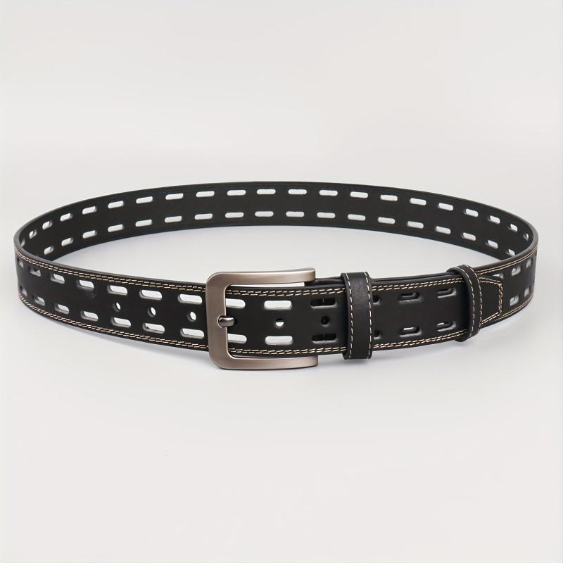 Men's Hollow Belt Pin Buckle PU Leather Belt For Pants Jeans