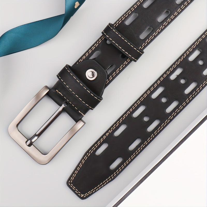 Men's Hollow Belt Pin Buckle PU Leather Belt For Pants Jeans