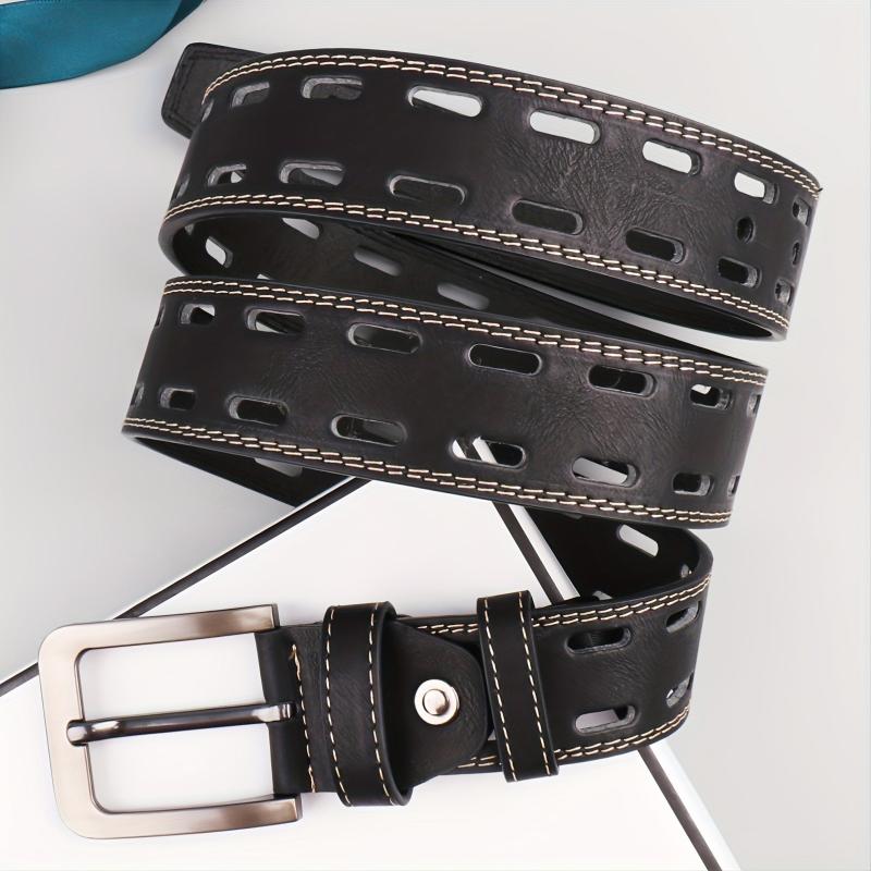 Men's Hollow Belt Pin Buckle PU Leather Belt For Pants Jeans