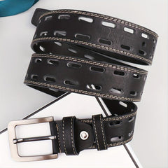 Men's Hollow Belt Pin Buckle PU Leather Belt For Pants Jeans