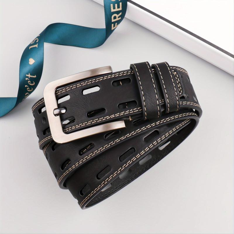 Men's Hollow Belt Pin Buckle PU Leather Belt For Pants Jeans