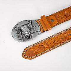 Men's Bull Head Buckle Belt PU Leather Decorative Accessories
