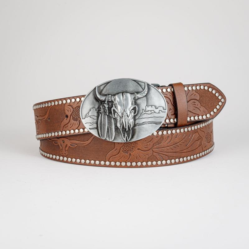 Men's Bull Head Buckle Belt PU Leather Decorative Accessories