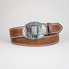 Men's Bull Head Buckle Belt PU Leather Decorative Accessories