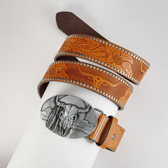 Men's Bull Head Buckle Belt PU Leather Decorative Accessories