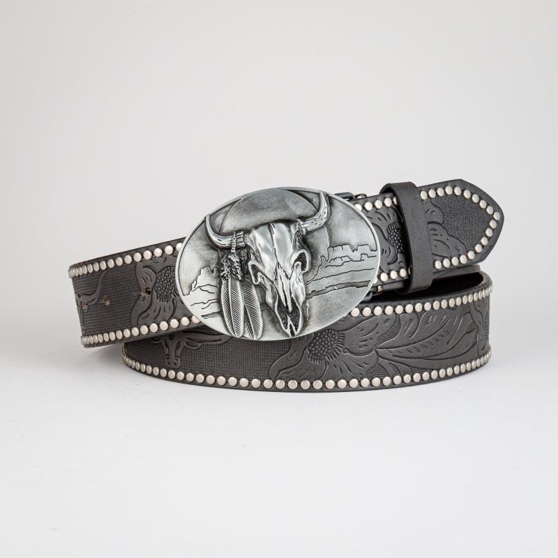 Men's Bull Head Buckle Belt PU Leather Decorative Accessories