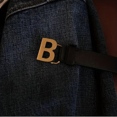 Buckle Belt Men Women Letter Pattern Jeans Pants