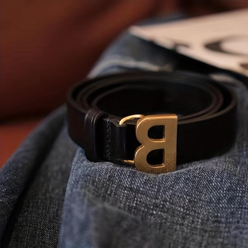 Buckle Belt Men Women Letter Pattern Jeans Pants