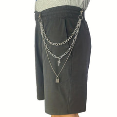 Lock And Cross Pendant Metal Chain Men's Waist Chain
