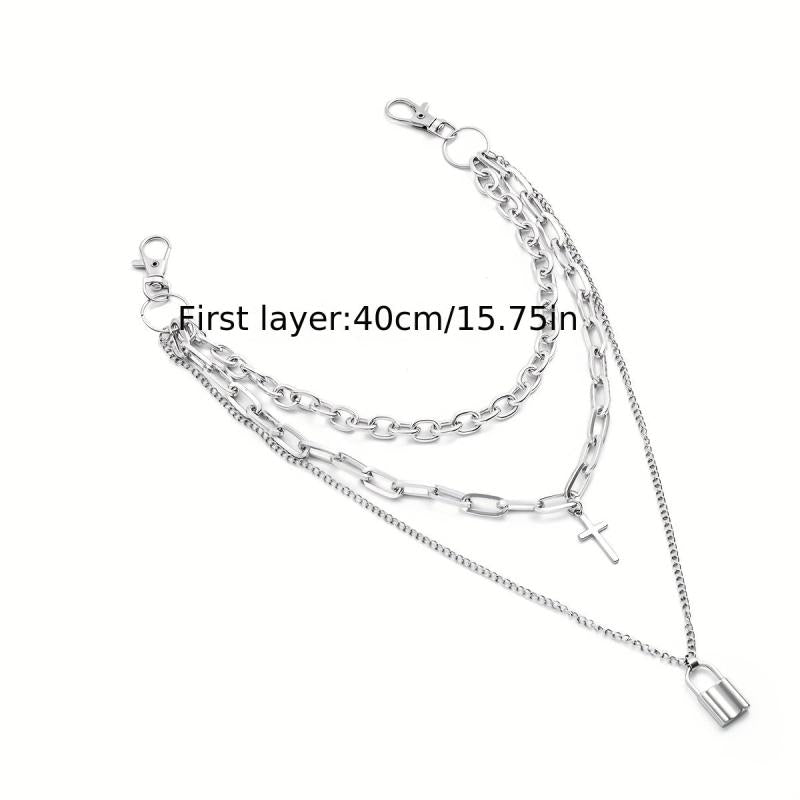 Lock And Cross Pendant Metal Chain Men's Waist Chain