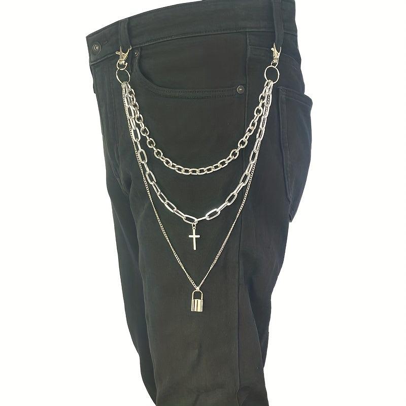Lock And Cross Pendant Metal Chain Men's Waist Chain