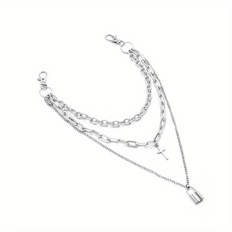 Lock And Cross Pendant Metal Chain Men's Waist Chain