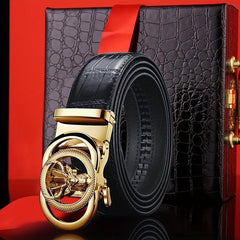 Crocodile Pattern Leather Spiked Belt for Men