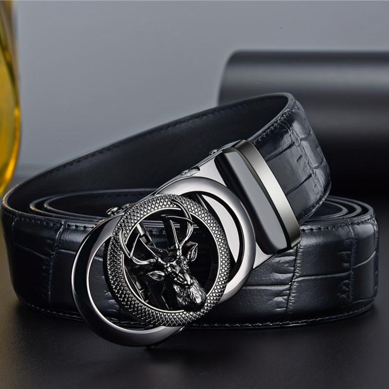 Crocodile Pattern Leather Spiked Belt for Men