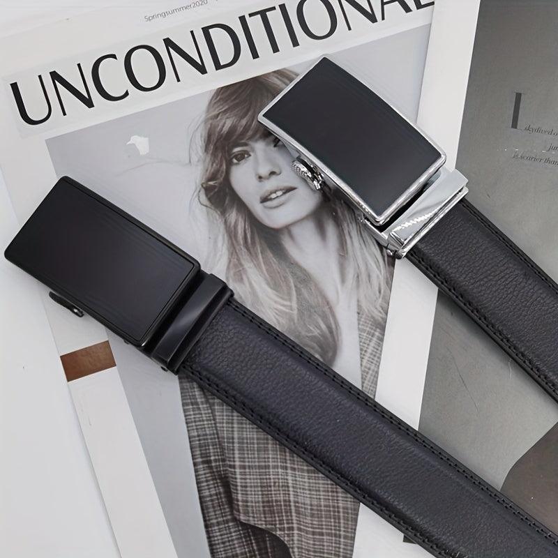Men's Leather Belt Auto Buckle Business Waist Strap