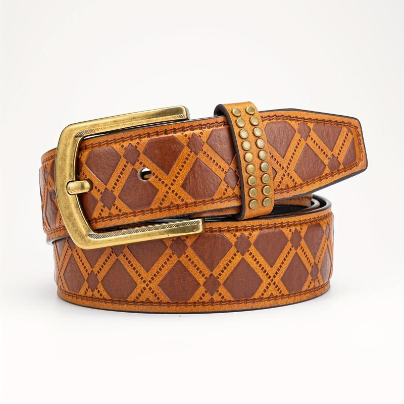 Men's Alloy Pin Buckle PU Striped Belt