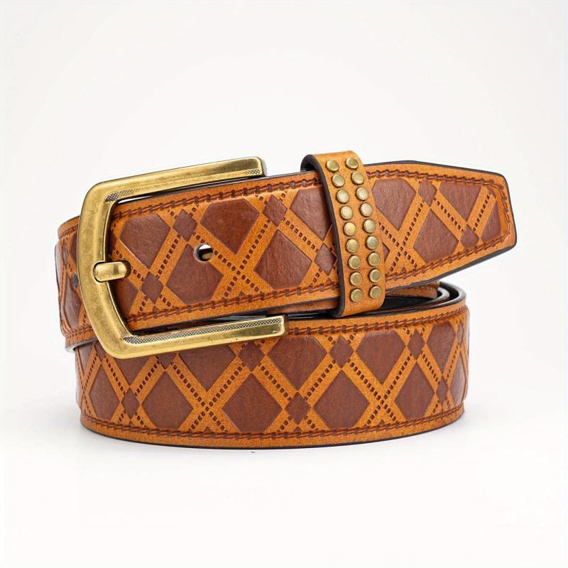Men's Alloy Pin Buckle PU Striped Belt