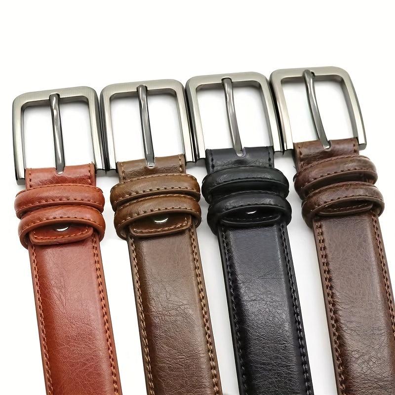 Men's Adjustable Leather Belt with Square Pin Buckle