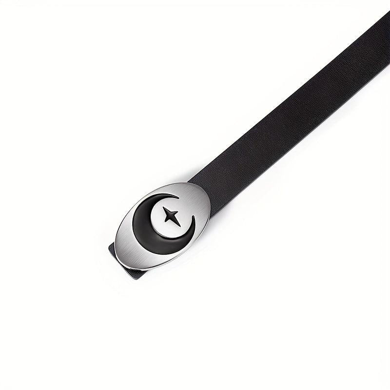 Men's Leather Belt Moon Punk Metal Buckle Decorative Belt