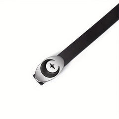 Men's Leather Belt Moon Punk Metal Buckle Decorative Belt
