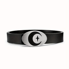 Men's Leather Belt Moon Punk Metal Buckle Decorative Belt