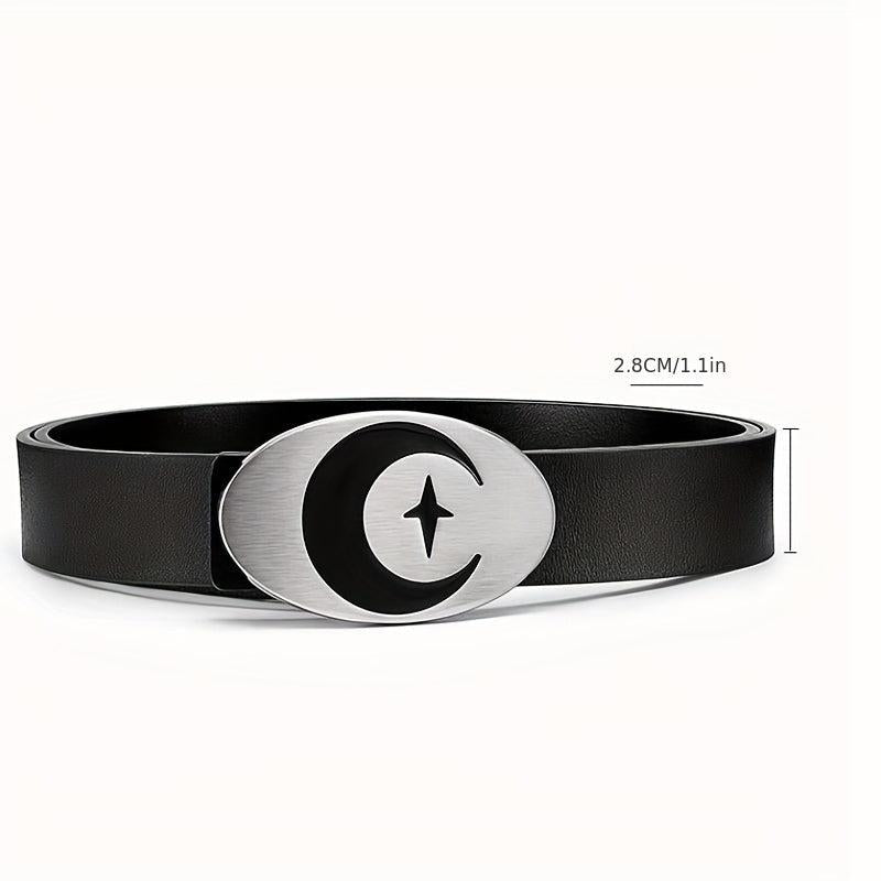 Men's Leather Belt Moon Punk Metal Buckle Decorative Belt