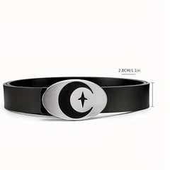 Men's Leather Belt Moon Punk Metal Buckle Decorative Belt