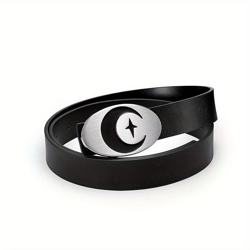Men's Leather Belt Moon Punk Metal Buckle Decorative Belt